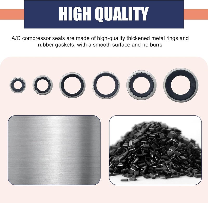DYEKNEE 45 PCS Air Conditioner Compressor Port Seal Gasket Kit, Gasket Bonded Seal Assortment, Cooling Pump Sealing Gasket, Universal Automotive Self-Centered Washers (Black) - Image 3